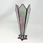 Vtg Tiffany Style Pink Green Leaded Stained Glass Bud Vase 10" Art Deco