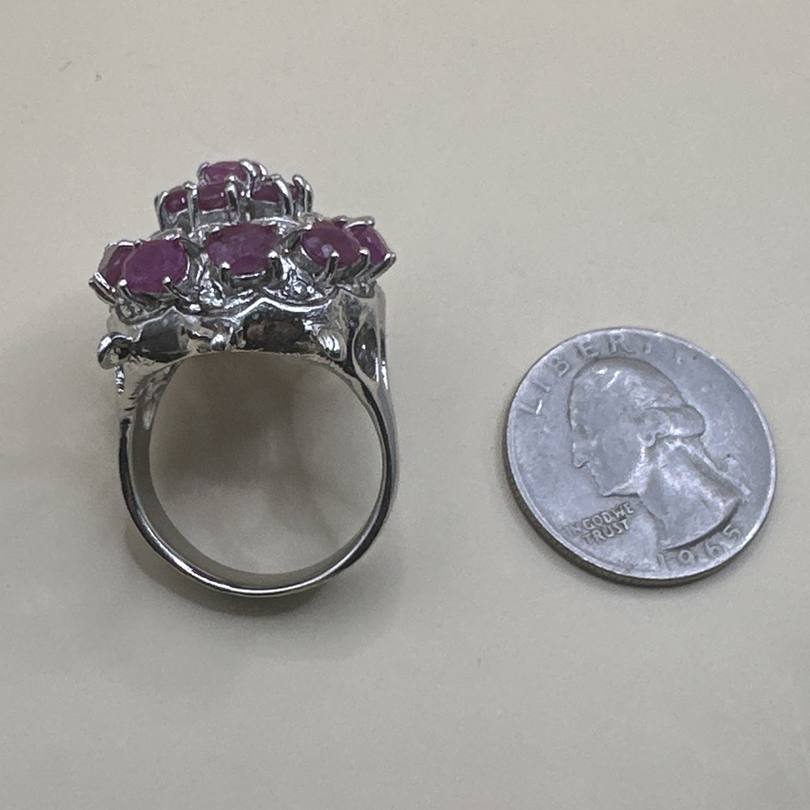 Indian Ruby Set Turtle Design Cluster Sterling St… - image 9