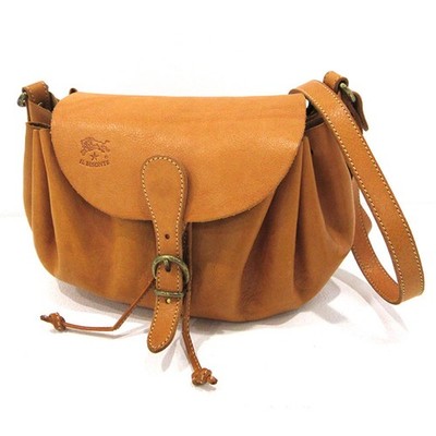 IL BISONTE Brown Gathered Leather Shoulder Bag 7.1in x 7.9in x 4.7in Used