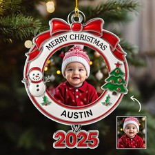 Personalized Baby Photo Christmas Ornament, Funny Newborn First Christmas Gift