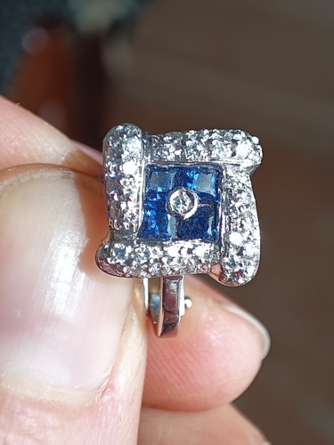 orecchini Salvini oro 18 kt diamanti e zaffiri, a lobo, perno clips, 7,8 grammi - Foto 7 di 10