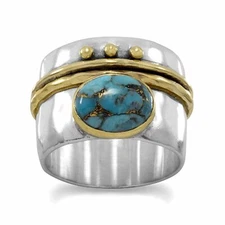 Copper-infused Turquoise Wide Band Ring Two-tone Gold-plated Sterling Silver