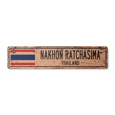 NAKHON RATCHASIMA THAILAND Vintage Street Sign Thai flag city country rustic