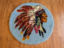 NEAR MINT! 43" Indian Head Latch Hook Rug by SHILLCRAFT Wall Hang VINTAGE 1978