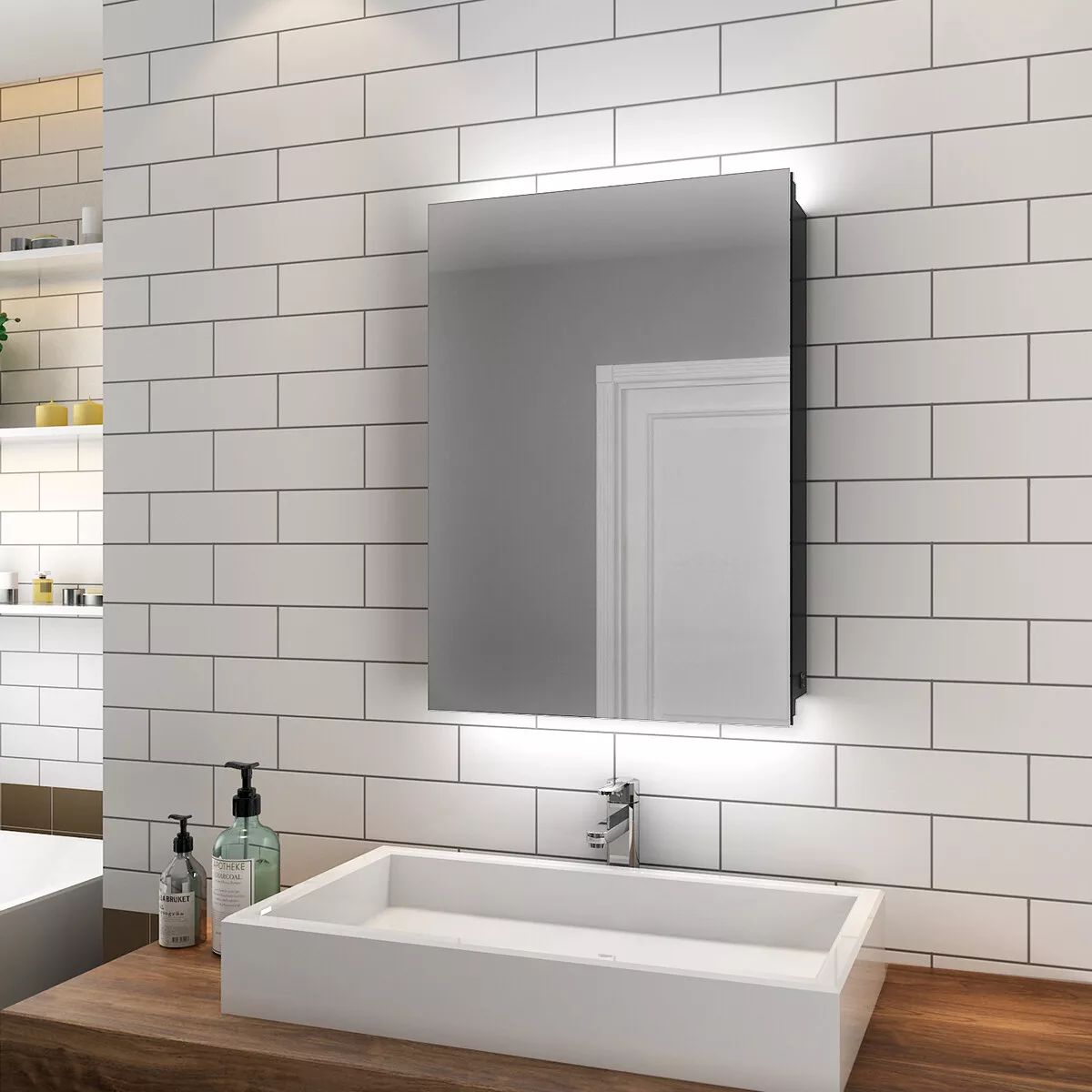 Backlit Bathroom Mirror Cabinet with LED Lights Shaver Socket