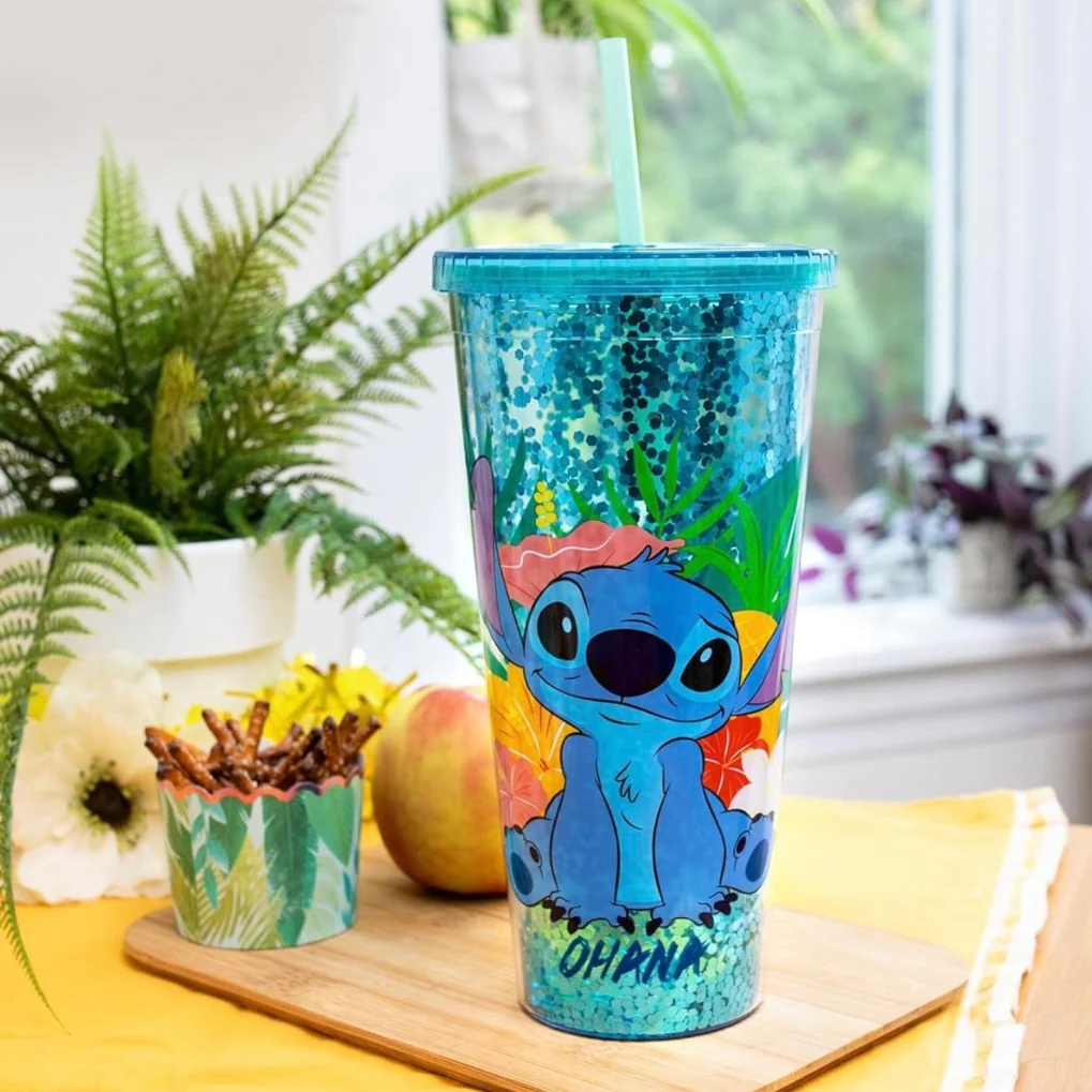 Disney Stitch Ohana Plastic Tumbler with Lid and Straw 32 oz Cup