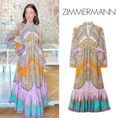 sachin and babi light blue dress Zimmermann Multicolor Paneled Linen Belted Lola Maxi Dress L Zimmermann