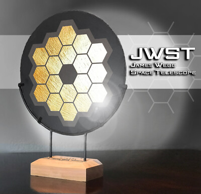 James Webb Telescope JWST NASA Golden Leaf Commemorative Info Disc on Blk Stone