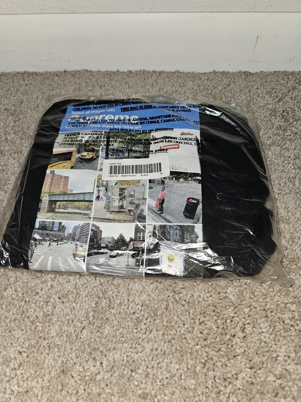 SUPREME New York Verify Tee Shirt NOIR Homme Medium NEUF F/W 2020