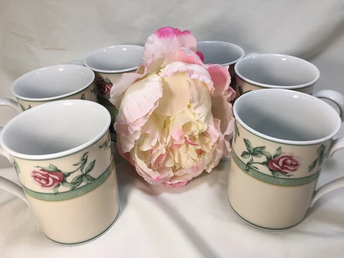 (6) Wedgwood English Cottage Collection Rose 3.75 Inch MUGS - Mint!