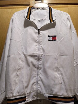 TOMMY HILFIGER White Full Zip WINDBREAKER REGATTA YACHT JACKET Mens Large 