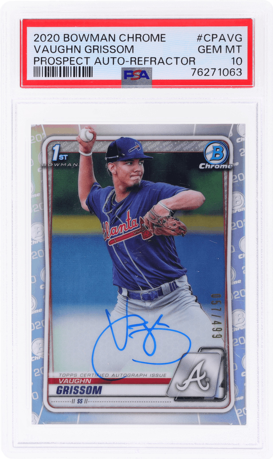 2020 Bowman Chrome Vaughn Grissom Prospect Auto Refractor #CPAVG /499 PSA 10