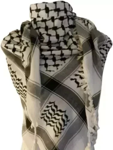 Keffiyeh Neck Wrap White/Black Palestine Arab Scarf Kufiya Arafat Pure CottonGif