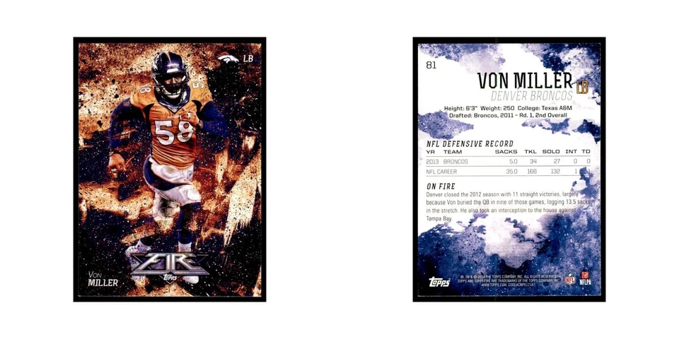2014 Topps Fire Von Miller Football Cards #81 - Image 3 of 3