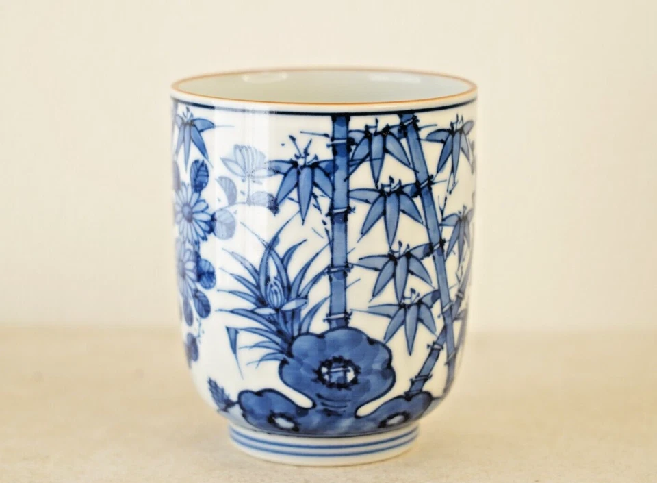 Japan Kiyomizu-ware FUKAMI RYOSEN Tea Cup Yunomi Flower & Bamboo Z006 - Image 2 of 4