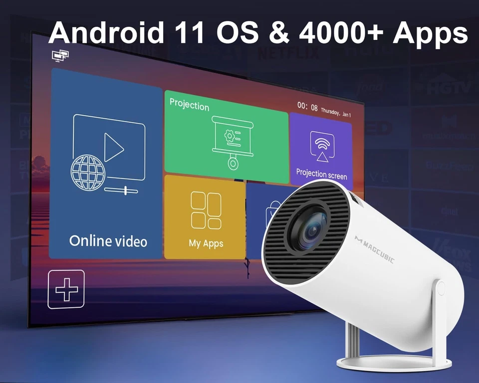 Mini Proiettore 4K Supporta Android 11, Smart Projector 5G Wifi 6 BT 5.4, Mini P - Immagine 2 di 4