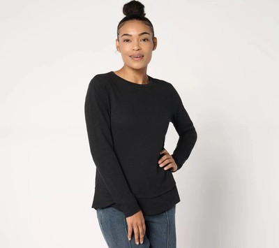 Studio Park X Amy Stran Slub Knit Long Sleeve Double Hem Top Black Large A667582