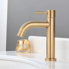 Brushed Gold Bathroom Sink Taps Tall Basin Vanity Mixer Tap Single Lever Faucet