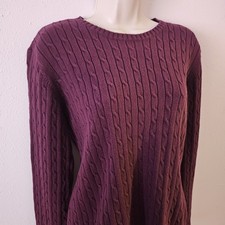 VTG Eddie Bauer Plum Cable Knit Sweater Crewneck Quiet Luxury Academia Sz L