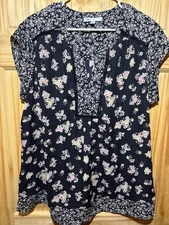 DR2 Daniel Rainn Women's Black Floral Top Sz XXL **FREE SHIPPING**