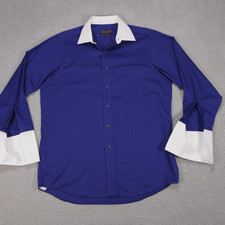 Donald J Trump Shirt Mens 15 1/2 - 32/33 Blue FRENCH Cuff Signature Collection