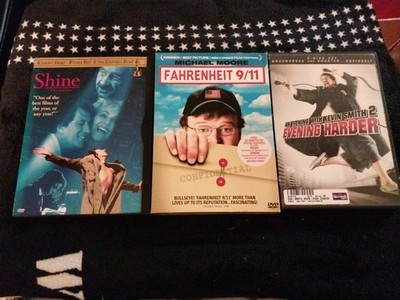 3 DVD Movies Shine FAHRENHEIT 9/1 EVENING HARDER No Damage On The DVD