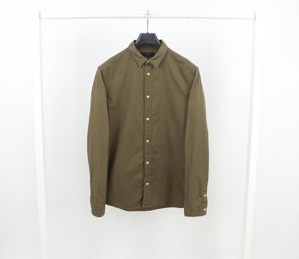 Men AllSaints Shirt Khaki Cotton 38 / M / 46 #4VM2