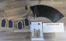 Pampered Chef Ash Wood Serving Set Board Slate Tags Lot # 1481 1482 1483 1484