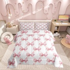 Pink Bowknot Kids Comforter Set Full Size,Dreamy Princess Style Kids Girls Du...