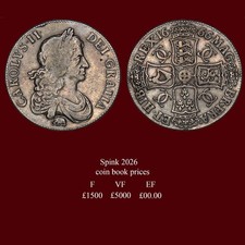 King Charles II 1666 silver crown,RE.X variety - elephant below bust