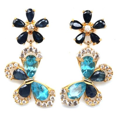 Thai Handmade 5 x 7 mm. Swiss Blue Topaz, Sapphire & Zircon Earrings
