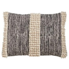 14"x23" Oversize Pom-Pom Striped Lumbar Throw Pillow Cream/Black - Saro