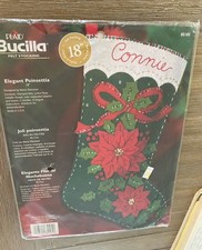 Vintage Bucilla Christmas Felt Stocking Kit # 85105 'Elegant Poinsettia' New