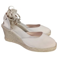 Penelope Chilvers Heels 11 Womens White Canvas Espadrille Wedge Round Toe High