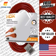 100 Foot Light Duty Outdoor/Indoor Extension Cord 16/3 Orange USA