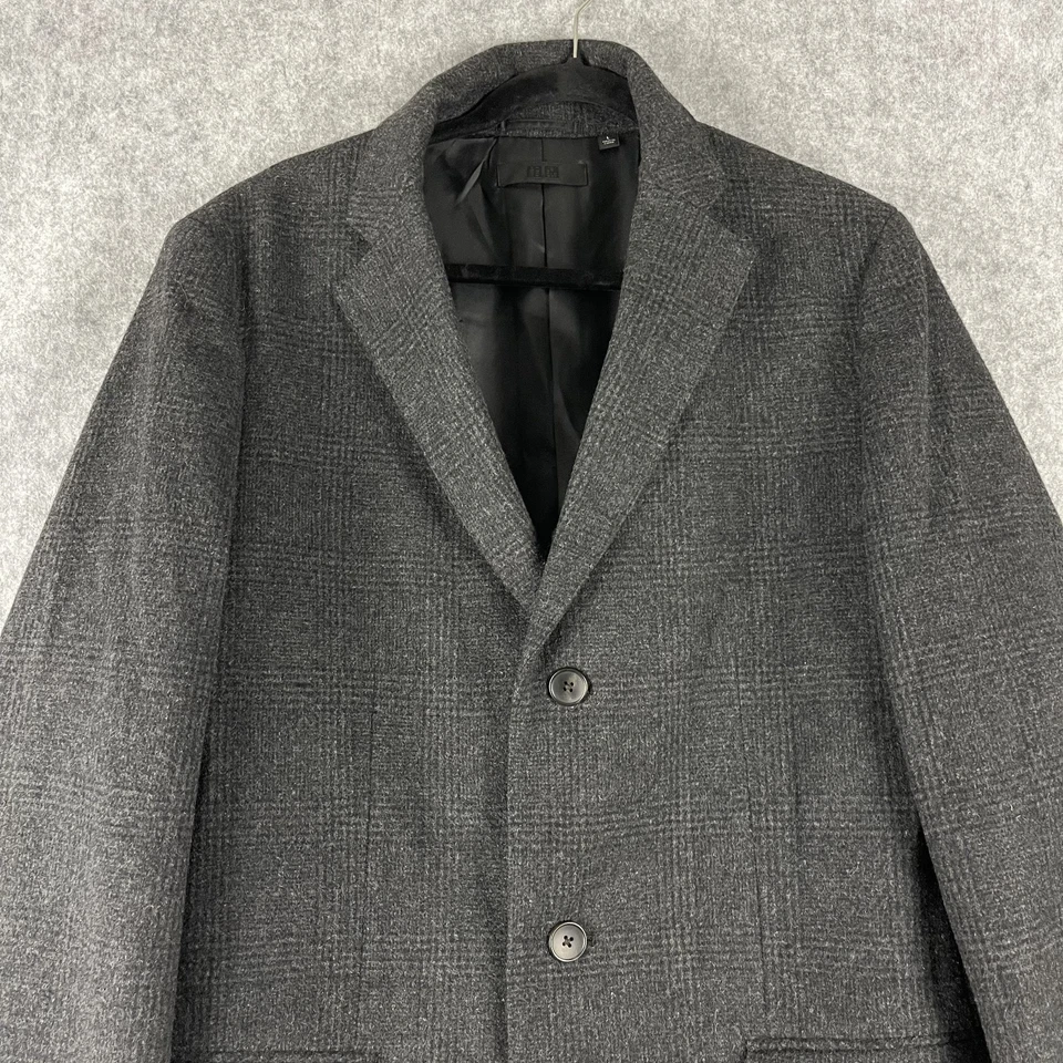 Uniqlo Wool Cashmere Overcoat Mens Large Gray Glenn Check Chester Long Coat - Image 2 of 4