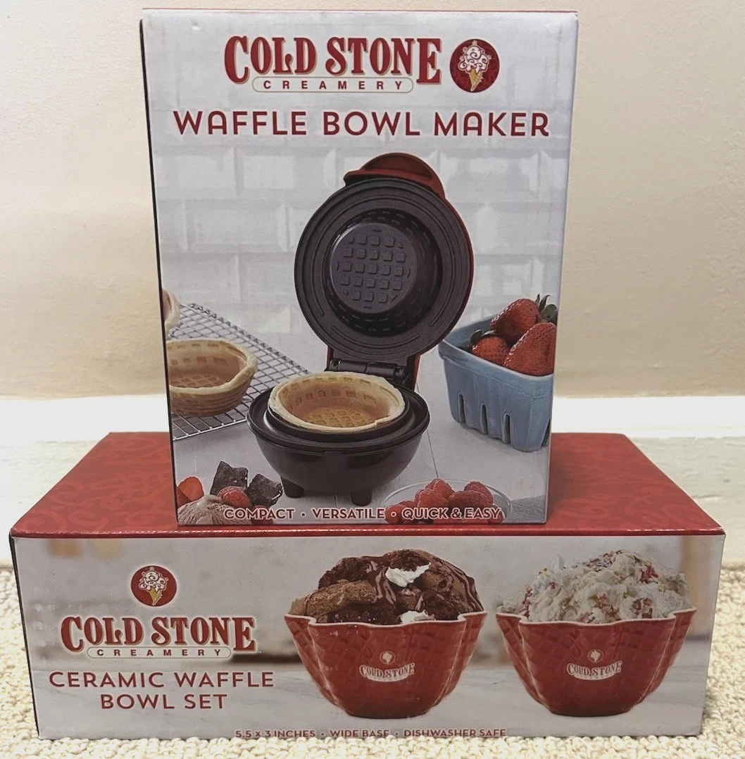 Cold Stone Creamery Waffle Bowl Maker Compact and Set of 2 Bowls All NEW IN BOX