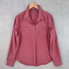 Toad & Co Top Women Medium Dakotah Long Sleeve Pocket Travel Shirt Red Gray