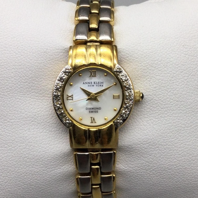 Anne Klein New York Diamond Womens Watch 20mm Gold MOP New 