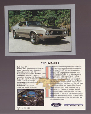 1973 FORD MUSTANG MACH 1 351 Car Trading Card FPI Light Pewter Metallic