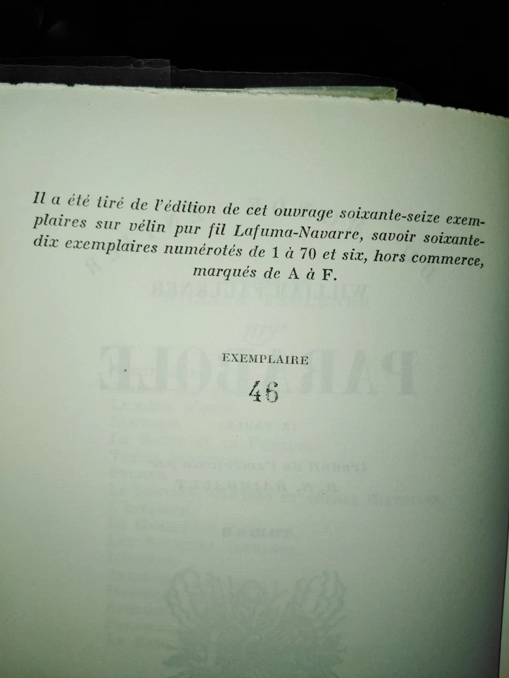 Parabole by William Faulkner 1958 Vellum Limited Edition #46/70 FRENCH - Image 4 of 4