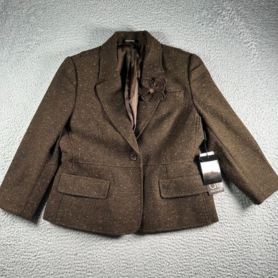 Daisy Fuentes NWT Jacket Women's Petite 12P Brown Wool Blend Classic Fit Coat