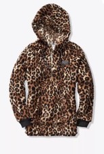 Victoria  s Secret PINK Cheetah Leopard Sherpa Hoodie Jacket Half Zip Up Nwt- XS