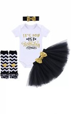 It's My First Birthday Dress 4pcs Baby Girls Romper Tutu Skirt Headband Leggings