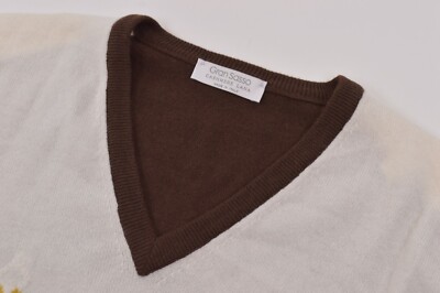 Gran Sasso NWT V Neck Sweater Size 50 40 US M In Brown Argyle Wool / Cashmere