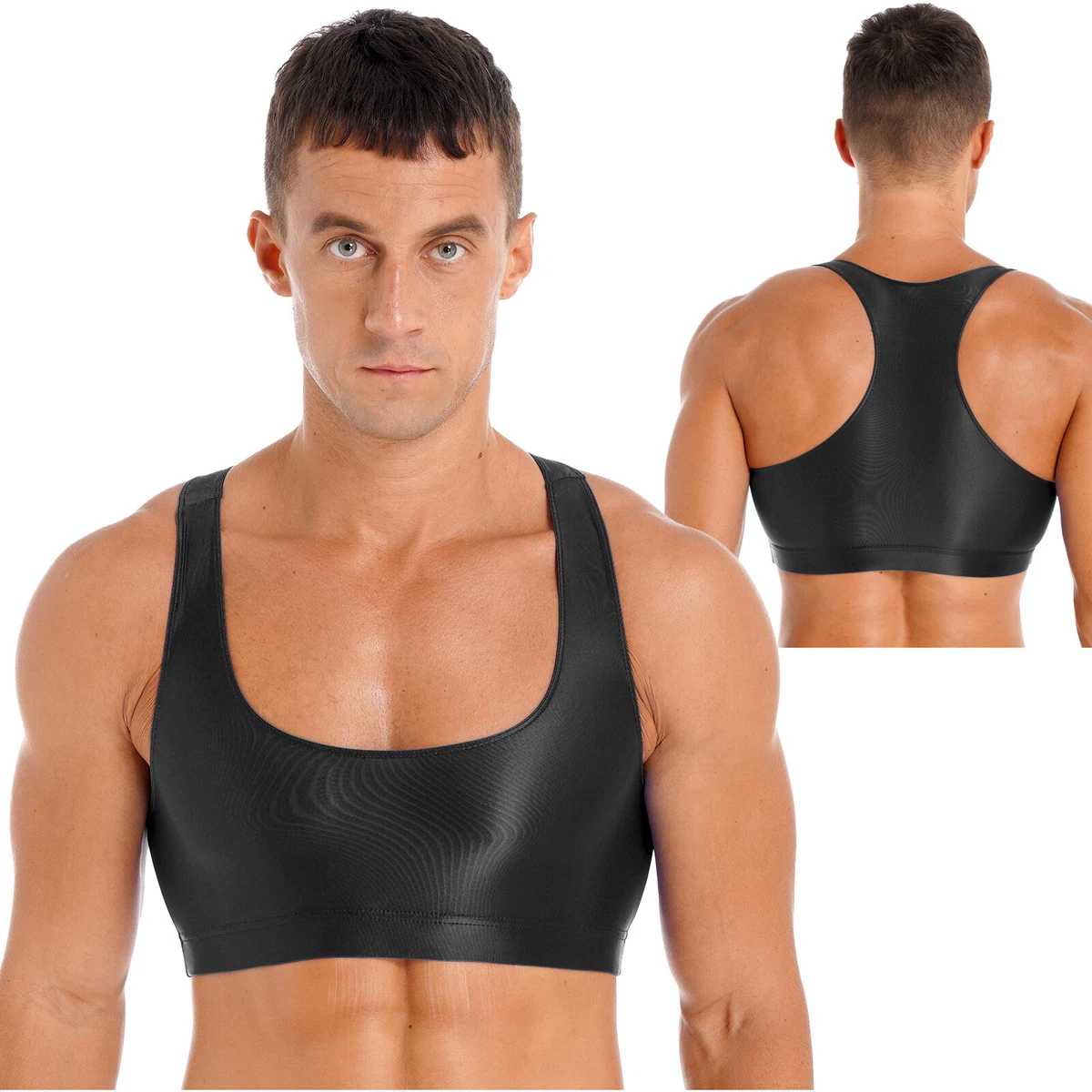 iEFiEL Herren Sport BH Training Tank Top Einfarbig Öl glänzend Fitness Gym  Weste