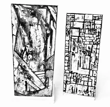 Set of 2 Mid-Century Modern Art Paintings Abstract Cubist Futurism Freestanding