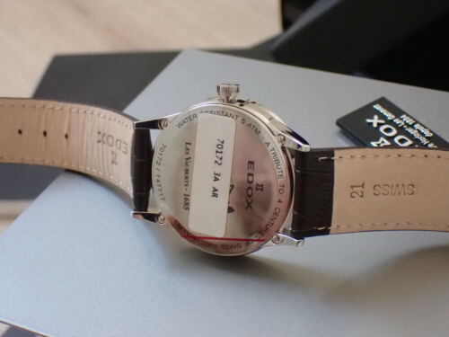 NEW Genuine EDOX Les Vauberts Date 70172 3A AR stainless steel 40mm white brown - Picture 22 of 24