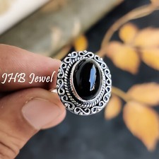 Black Onyx Natural Gemstone 925 Sterling Silver Work Ring For Birthday Present