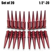 20 Steel Spike Lug Nuts 1/2"-20 4.5" Long Extended Acorn Taper Seat RED 5RD3